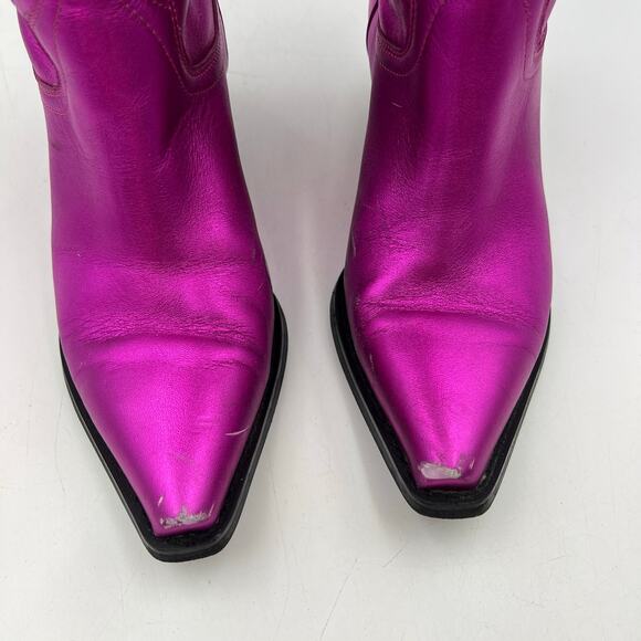 Jeffery Campbell Dagget Western Boot In Fuchsia Metallic Leather - Picture 2 of 13